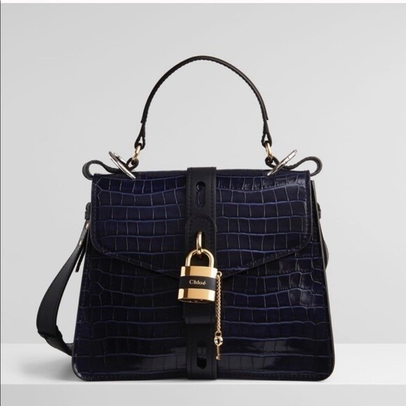Chloe Handbags - Chloe Aby Day Bag Navy Blue Croc Embossed‎ Leather Top Handle Satchel Medium